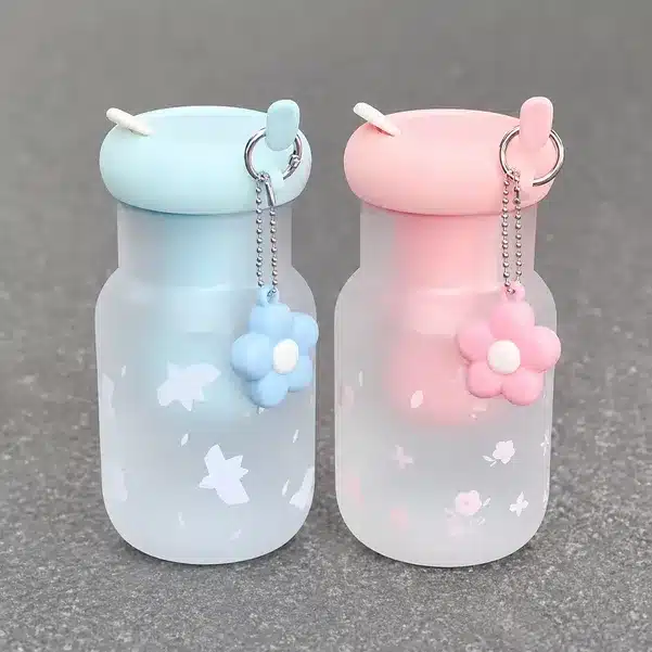 Cute Frosted Water Bottle with Flower Charm – Portable Leakproof Drinking Bottle